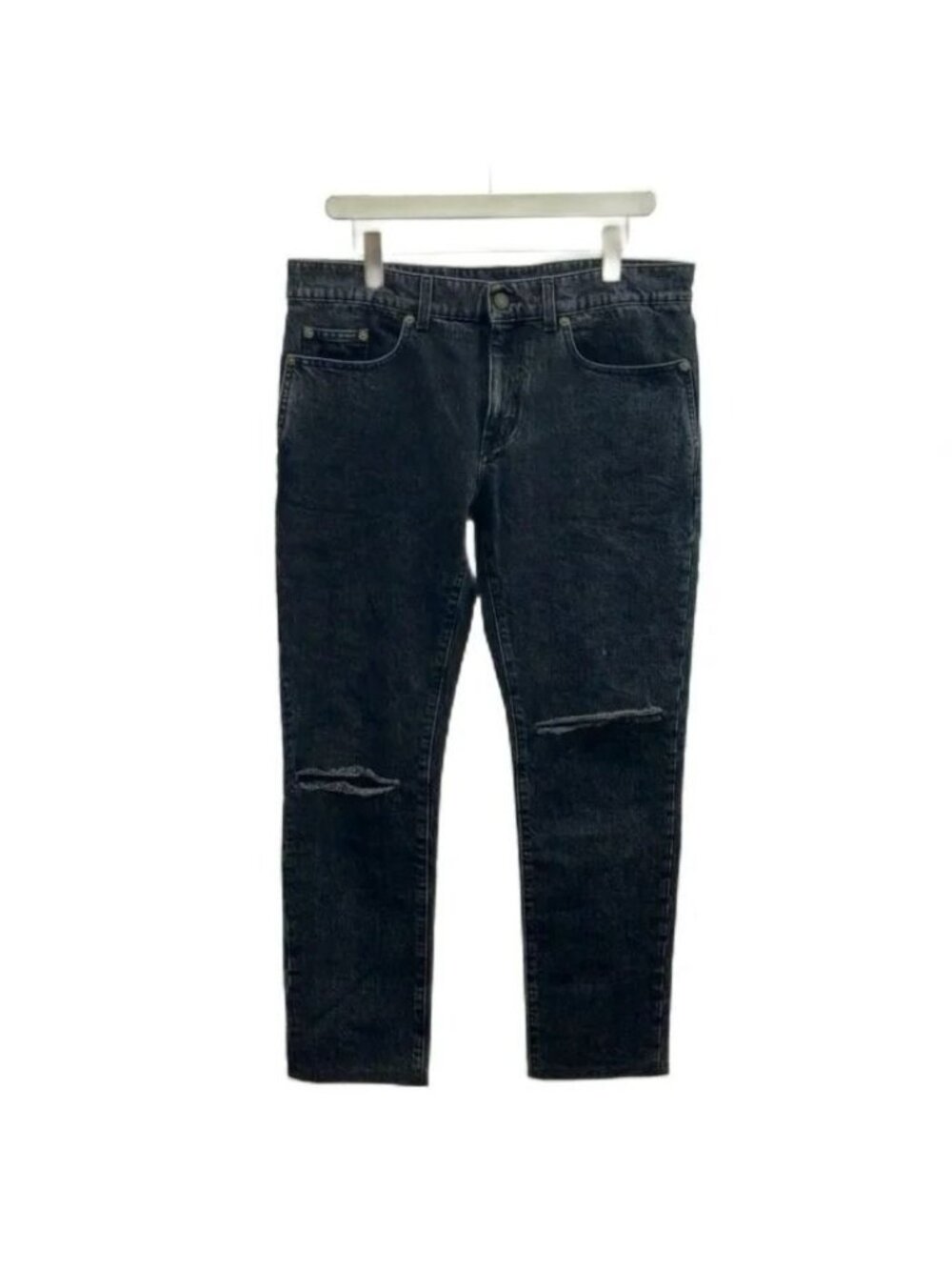 Saint Laurent Paris Both Knee Crush Skinny Denim Pants Jeans Black RY M